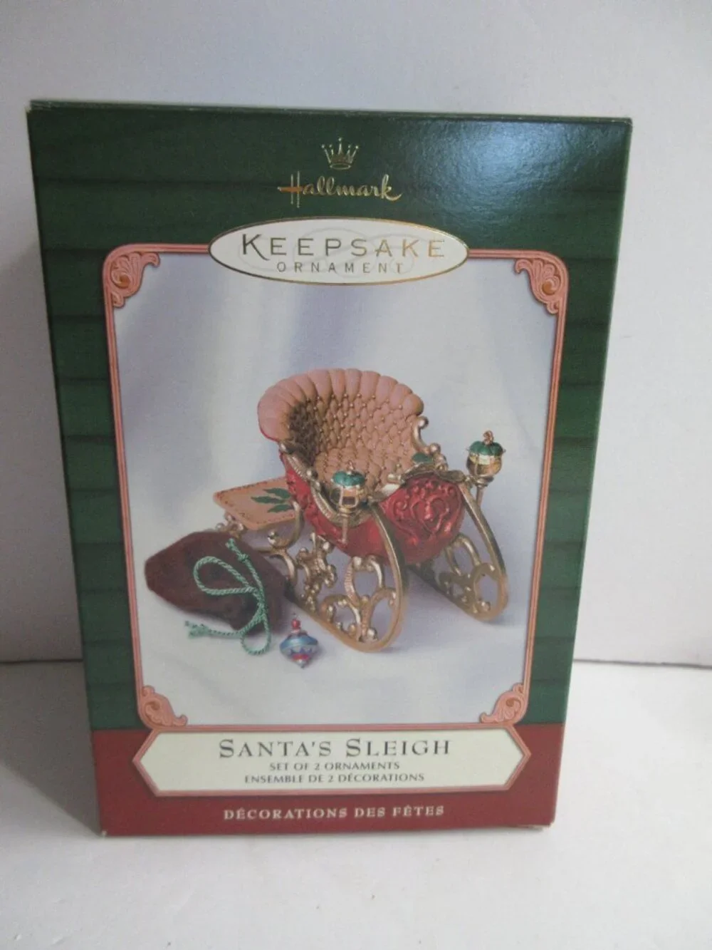 2001 Santa's Sleigh Christmas Ornament With Toys 2 Pcs Hallmark Keepsake New